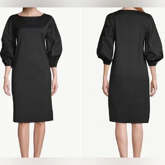Chico's | Dresses | Chicos Poplin Balloon Sleeve Midi Dress 34 Sleeve Front  Pockets Black Size 6 | Poshmark